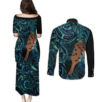 Maripi New Zealand Couples Matching Puletasi and Long Sleeve Button Shirt Maori Weapon Paua Shell Haka Fern LT14 - Polynesian Pride