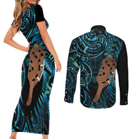 Maripi New Zealand Couples Matching Short Sleeve Bodycon Dress and Long Sleeve Button Shirt Maori Weapon Paua Shell Haka Fern LT14 - Polynesian Pride