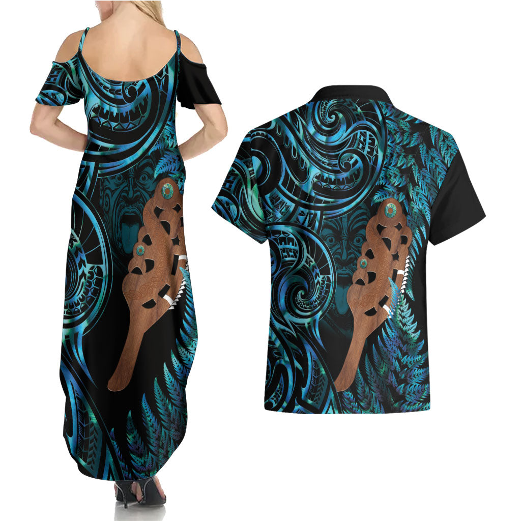 Maripi New Zealand Couples Matching Summer Maxi Dress and Hawaiian Shirt Maori Weapon Paua Shell Haka Fern LT14 - Polynesian Pride