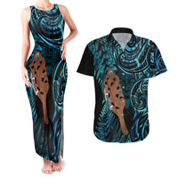 Maripi New Zealand Couples Matching Tank Maxi Dress and Hawaiian Shirt Maori Weapon Paua Shell Haka Fern LT14 Turquoise - Polynesian Pride