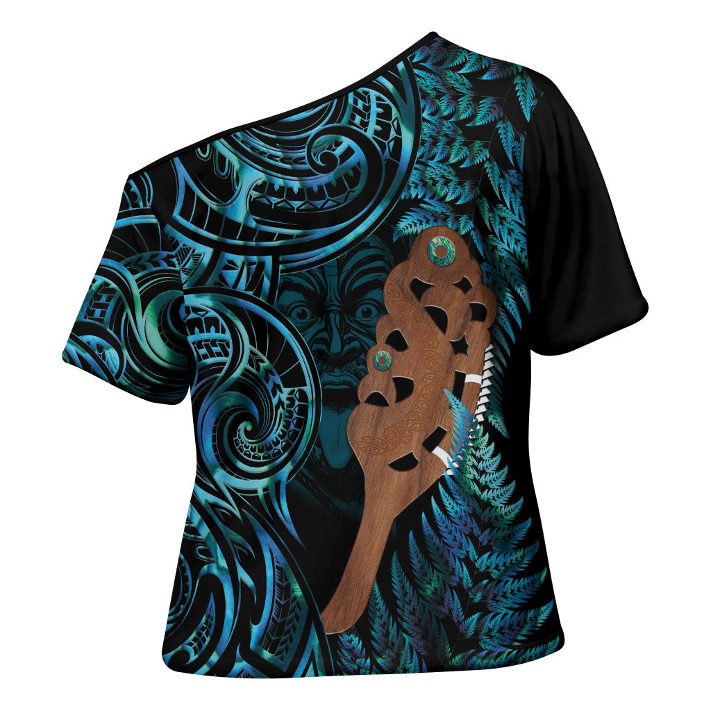 Maripi New Zealand Cross Shoulder Shirt Maori Weapon Paua Shell Haka Fern LT14 - Polynesian Pride