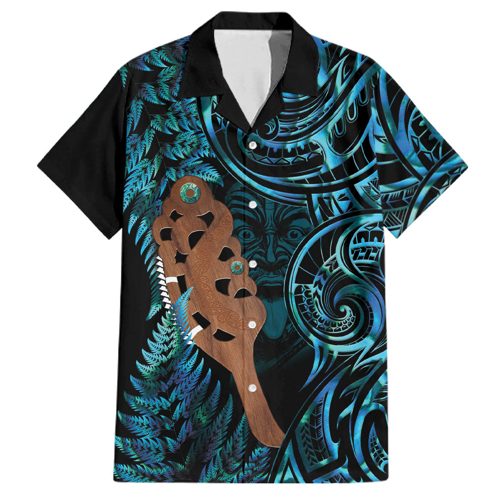 Maripi New Zealand Family Matching Mermaid Dress and Hawaiian Shirt Maori Weapon Paua Shell Haka Fern LT14 Dad's Shirt - Short Sleeve Turquoise - Polynesian Pride