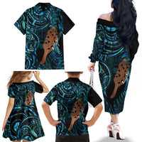 Maripi New Zealand Family Matching Off The Shoulder Long Sleeve Dress and Hawaiian Shirt Maori Weapon Paua Shell Haka Fern LT14 - Polynesian Pride