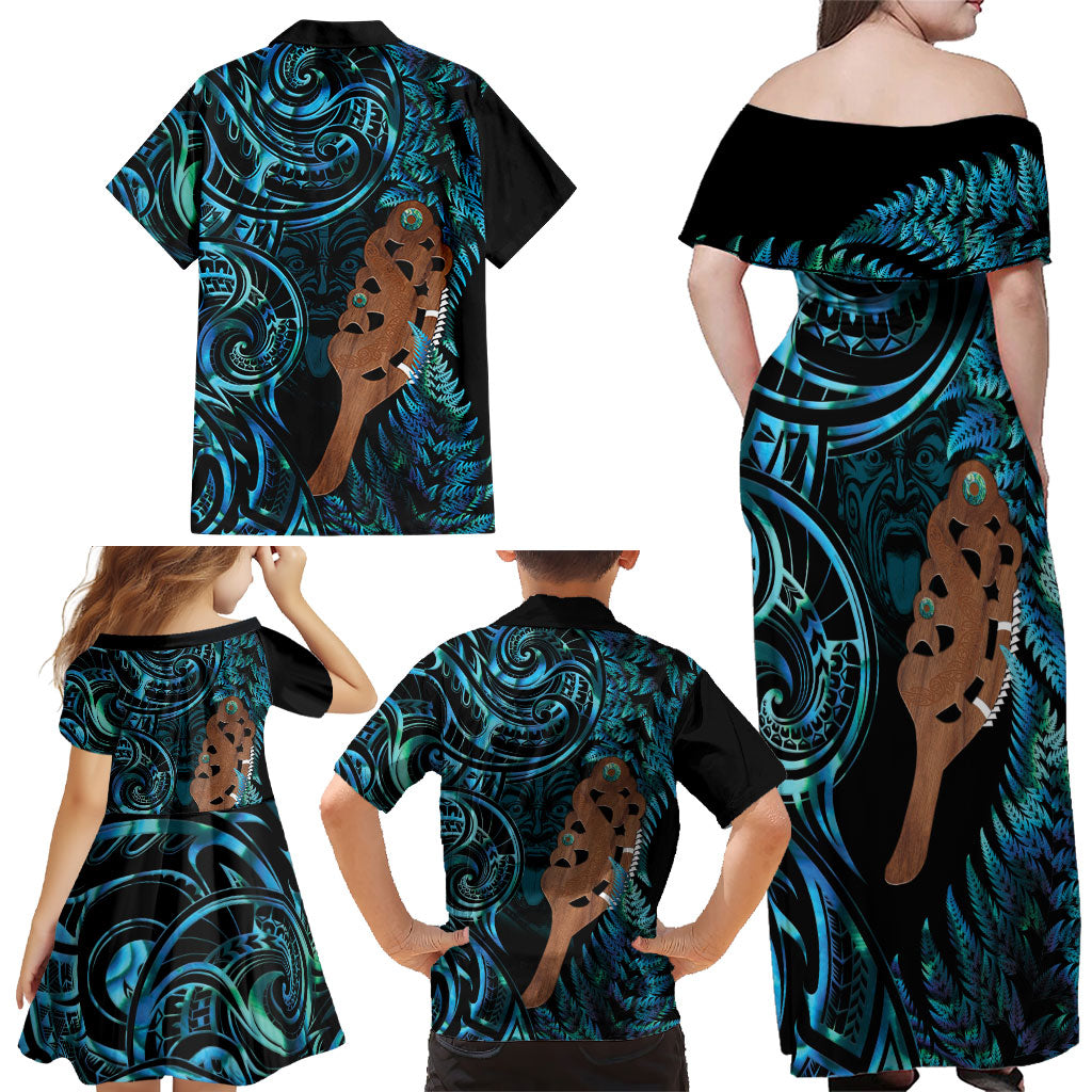Maripi New Zealand Family Matching Off Shoulder Maxi Dress and Hawaiian Shirt Maori Weapon Paua Shell Haka Fern LT14 - Polynesian Pride