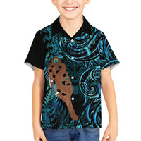 Maripi New Zealand Family Matching Summer Maxi Dress and Hawaiian Shirt Maori Weapon Paua Shell Haka Fern LT14 Son's Shirt Turquoise - Polynesian Pride
