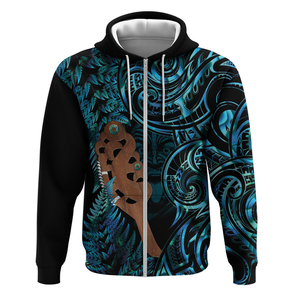 Maripi New Zealand Hoodie Maori Weapon Paua Shell Haka Fern LT14 Zip Hoodie Turquoise - Polynesian Pride