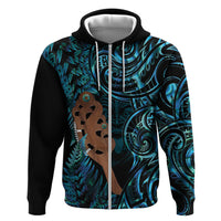 Maripi New Zealand Hoodie Maori Weapon Paua Shell Haka Fern LT14 Zip Hoodie Turquoise - Polynesian Pride