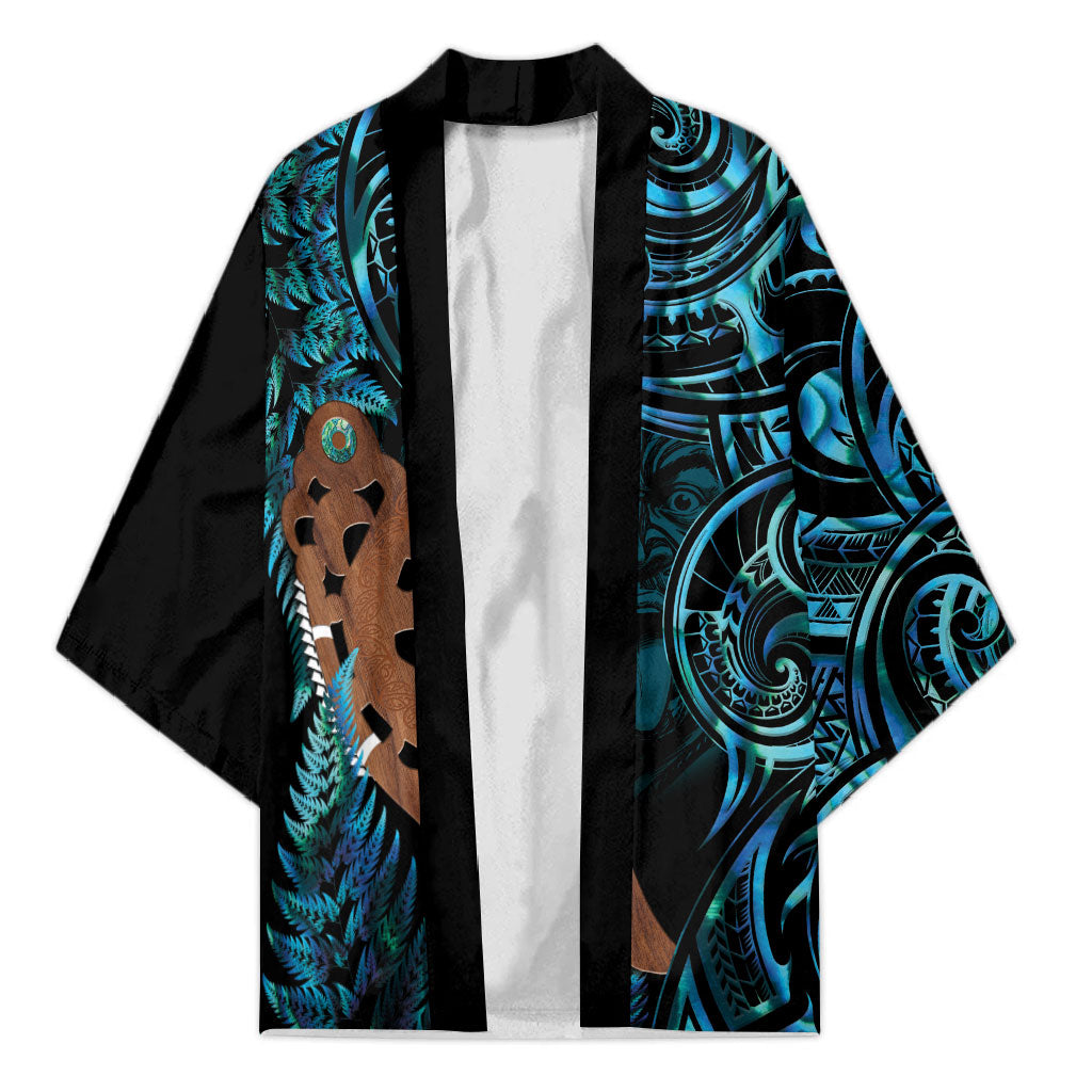 Maripi New Zealand Kimono Maori Weapon Paua Shell Haka Fern LT14 Unisex Turquoise - Polynesian Pride