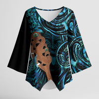 Maripi New Zealand Kimono Sleeve Blouse Maori Weapon Paua Shell Haka Fern LT14 Female Turquoise - Polynesian Pride