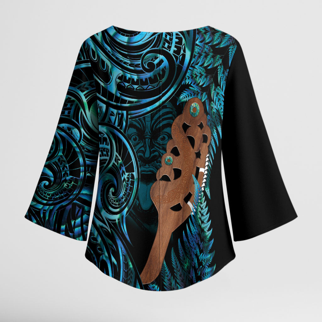 Maripi New Zealand Kimono Sleeve Blouse Maori Weapon Paua Shell Haka Fern LT14 - Polynesian Pride