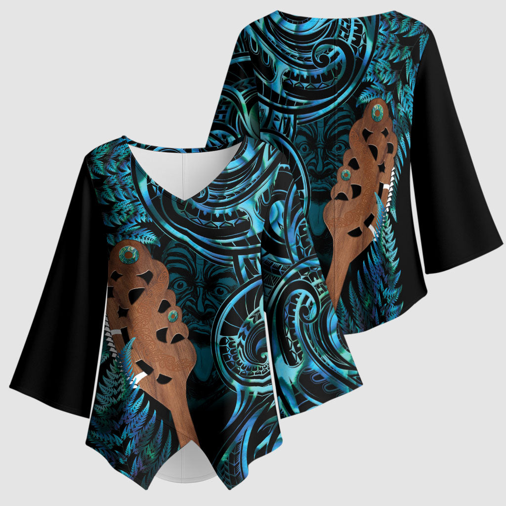 Maripi New Zealand Kimono Sleeve Blouse Maori Weapon Paua Shell Haka Fern LT14 - Polynesian Pride