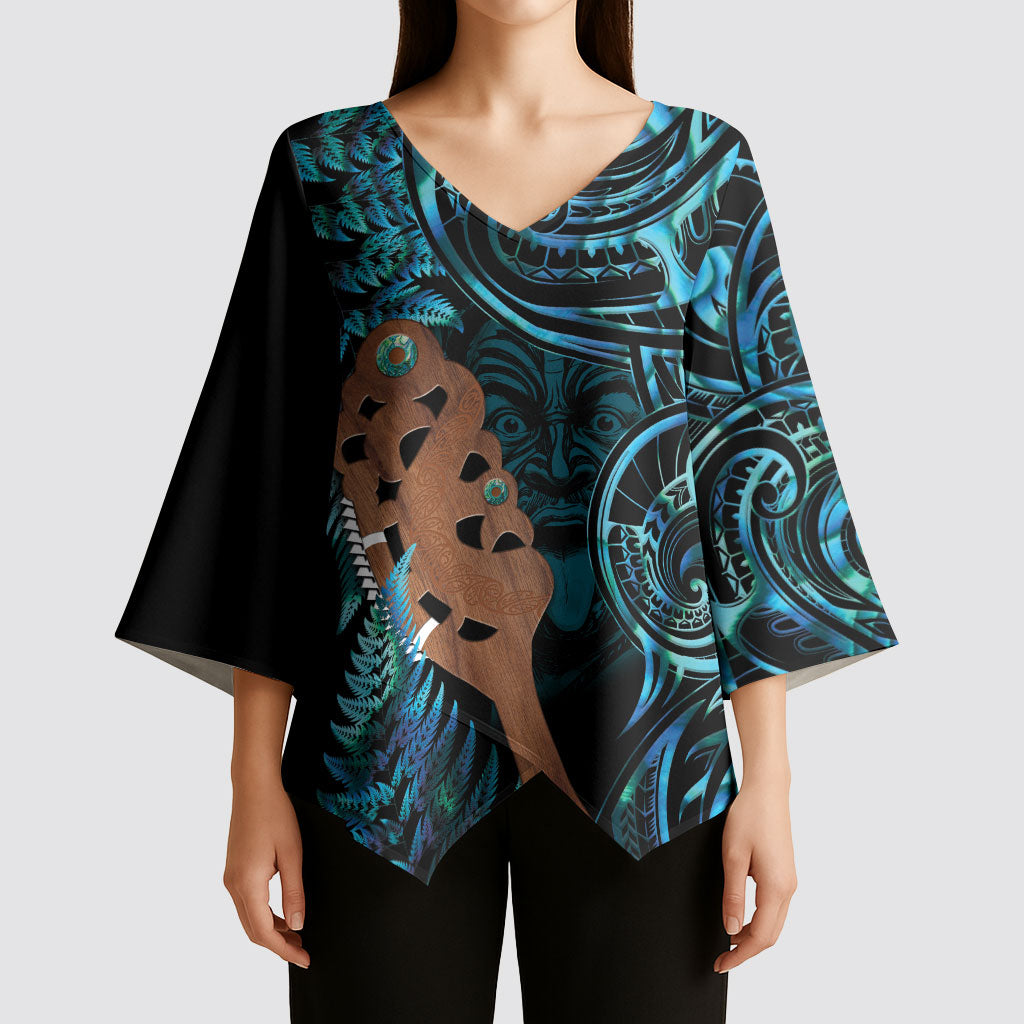 Maripi New Zealand Kimono Sleeve Blouse Maori Weapon Paua Shell Haka Fern LT14 - Polynesian Pride