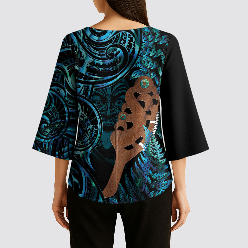 Maripi New Zealand Kimono Sleeve Blouse Maori Weapon Paua Shell Haka Fern LT14 - Polynesian Pride