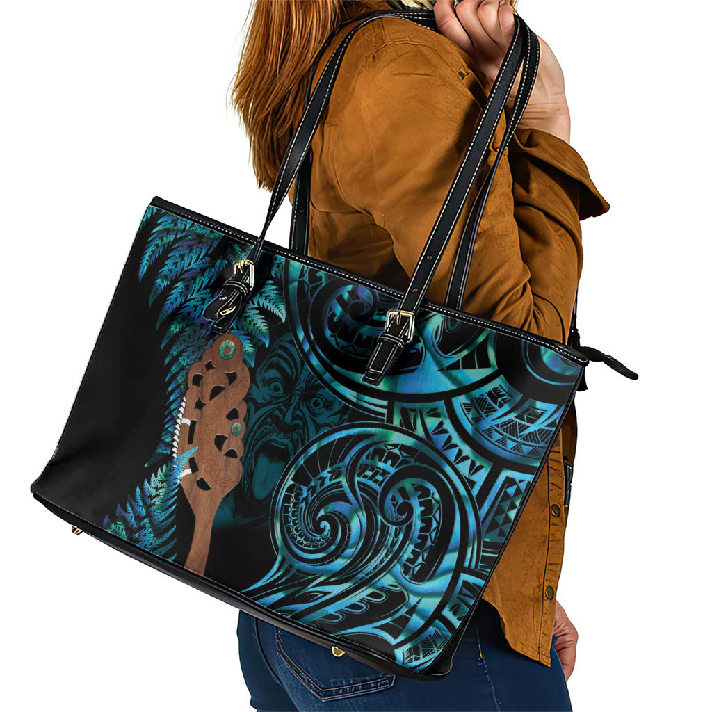 Maripi New Zealand Leather Tote Bag Maori Weapon Paua Shell Haka Fern LT14 - Polynesian Pride