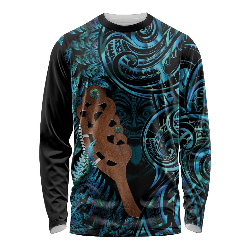 Maripi New Zealand Long Sleeve Shirt Maori Weapon Paua Shell Haka Fern LT14 Unisex Turquoise - Polynesian Pride