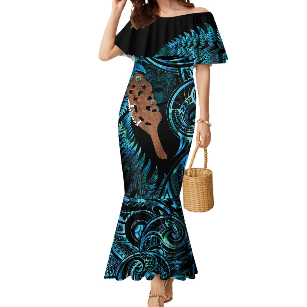 Maripi New Zealand Mermaid Dress Maori Weapon Paua Shell Haka Fern LT14 Women Turquoise - Polynesian Pride