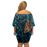 Maripi New Zealand Off Shoulder Short Dress Maori Weapon Paua Shell Haka Fern LT14 - Polynesian Pride