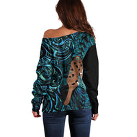 Maripi New Zealand Off Shoulder Sweater Maori Weapon Paua Shell Haka Fern LT14 - Polynesian Pride