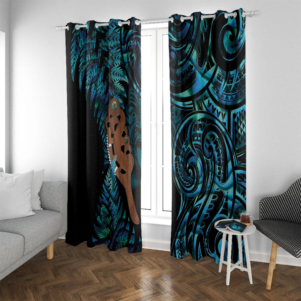 Maripi New Zealand Window Curtain Maori Weapon Paua Shell Haka Fern LT14 With Grommets Turquoise - Polynesian Pride