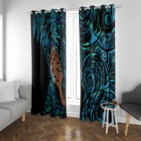 Maripi New Zealand Window Curtain Maori Weapon Paua Shell Haka Fern LT14 With Grommets Turquoise - Polynesian Pride