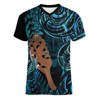 Maripi New Zealand Women V-Neck T-Shirt Maori Weapon Paua Shell Haka Fern LT14 Female Turquoise - Polynesian Pride