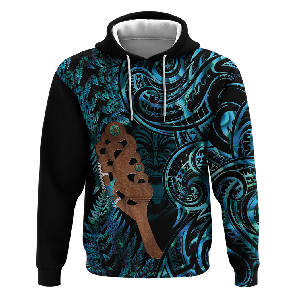 Maripi New Zealand Zip Hoodie Maori Weapon Paua Shell Haka Fern LT14 Pullover Hoodie Turquoise - Polynesian Pride