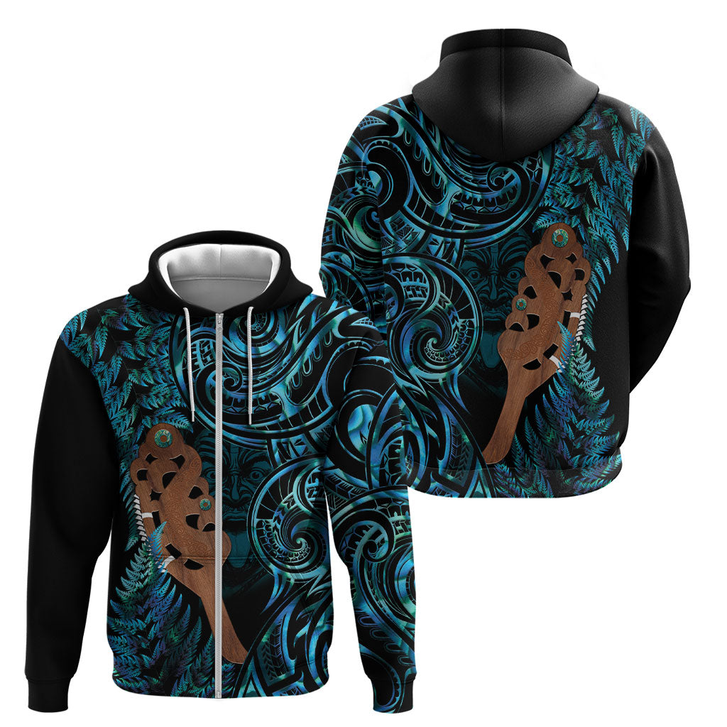 Maripi New Zealand Zip Hoodie Maori Weapon Paua Shell Haka Fern LT14 - Polynesian Pride