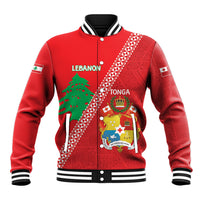 Tonga And Lebanon Baseball Jacket 2026 Together Half Style LT14 Unisex Red - Polynesian Pride