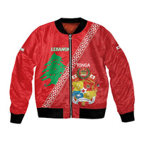 Tonga And Lebanon Bomber Jacket 2026 Together Half Style LT14 Unisex Red - Polynesian Pride