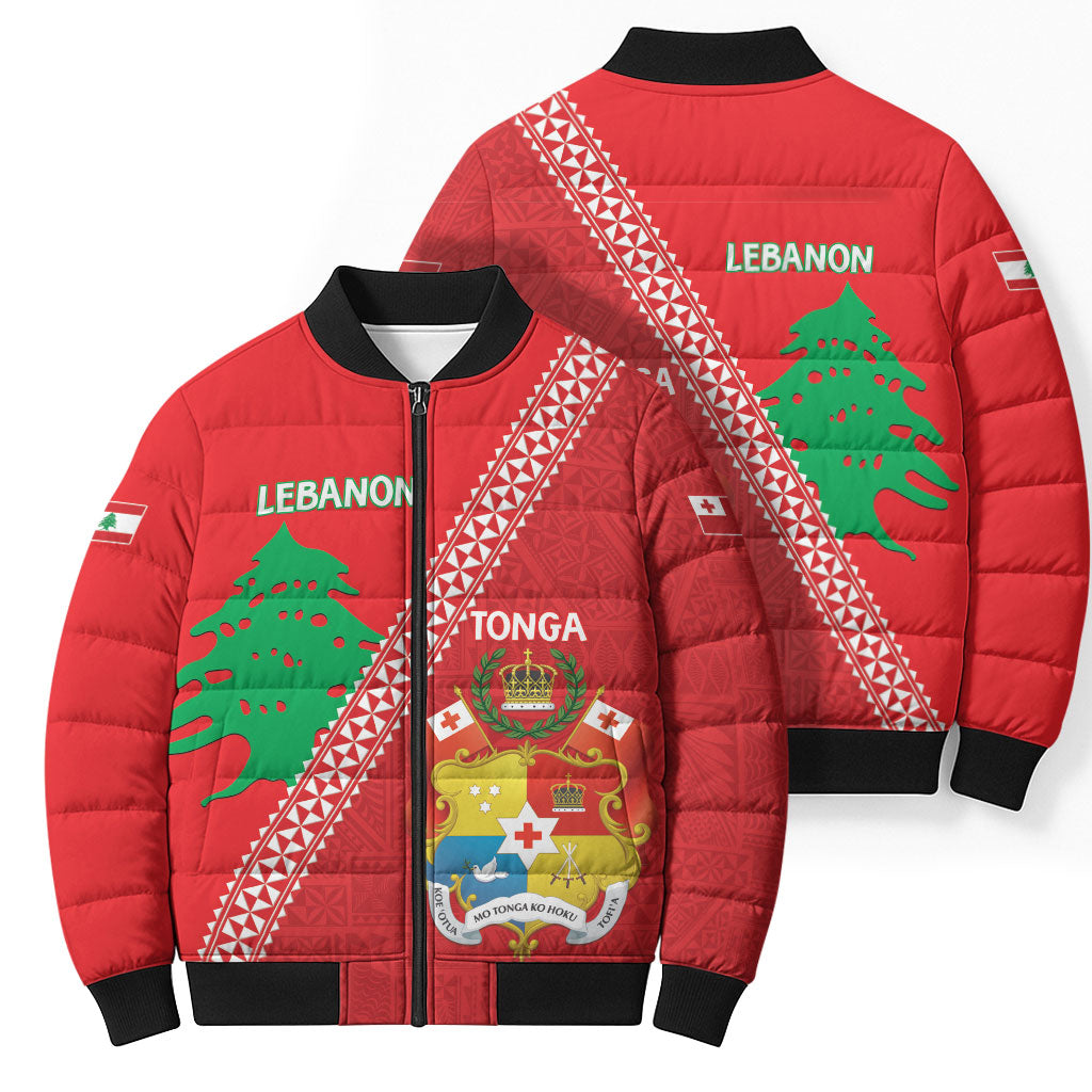 Tonga And Lebanon Bomber Puffer Jacket 2026 Together Half Style LT14 - Polynesian Pride