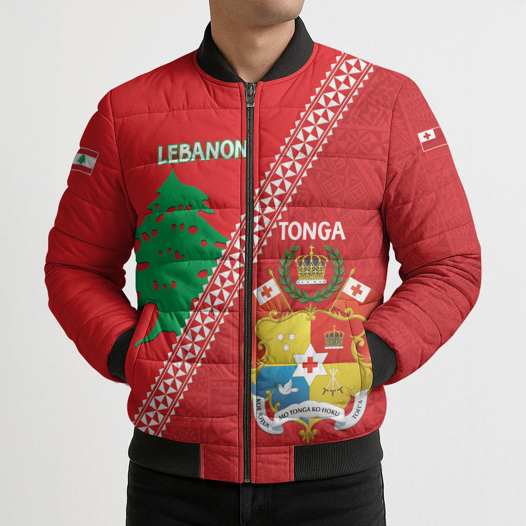 Tonga And Lebanon Bomber Puffer Jacket 2026 Together Half Style LT14 - Polynesian Pride