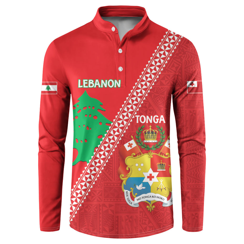Tonga And Lebanon Button Sweatshirt 2026 Together Half Style LT14 Red - Polynesian Pride