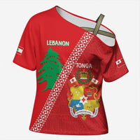 Tonga And Lebanon Cross Shoulder Shirt 2026 Together Half Style LT14 Female Red - Polynesian Pride