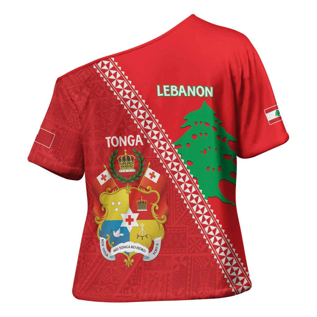 Tonga And Lebanon Cross Shoulder Shirt 2026 Together Half Style LT14 - Polynesian Pride