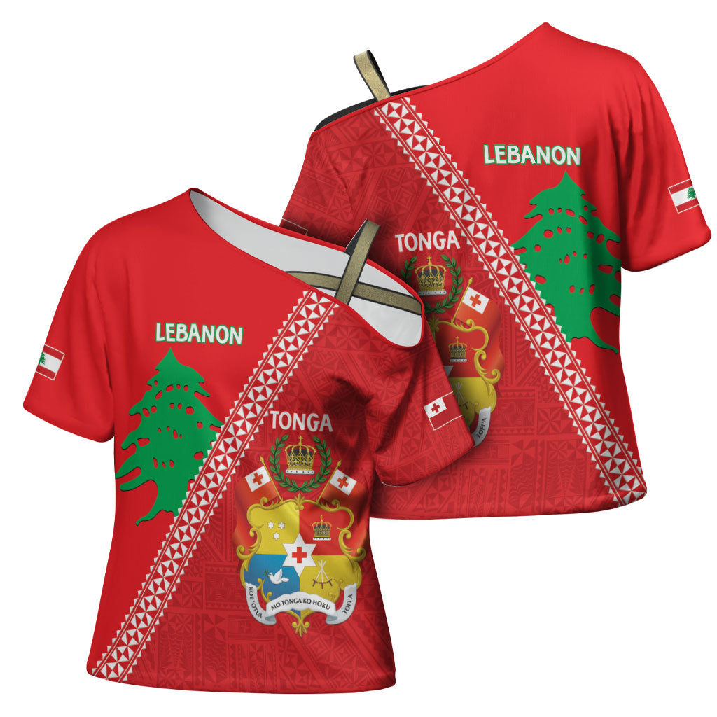 Tonga And Lebanon Cross Shoulder Shirt 2026 Together Half Style LT14 - Polynesian Pride