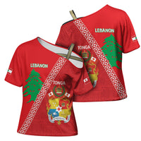 Tonga And Lebanon Cross Shoulder Shirt 2026 Together Half Style LT14 - Polynesian Pride