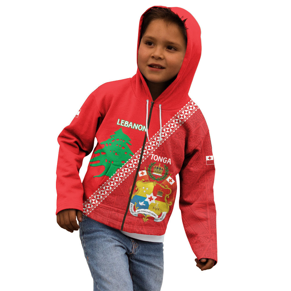 Tonga And Lebanon Kid Hoodie 2026 Together Half Style LT14 - Polynesian Pride