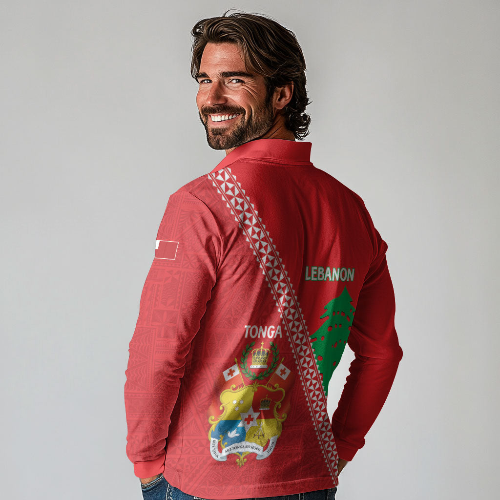 Tonga And Lebanon Long Sleeve Polo Shirt 2026 Together Half Style LT14 - Polynesian Pride