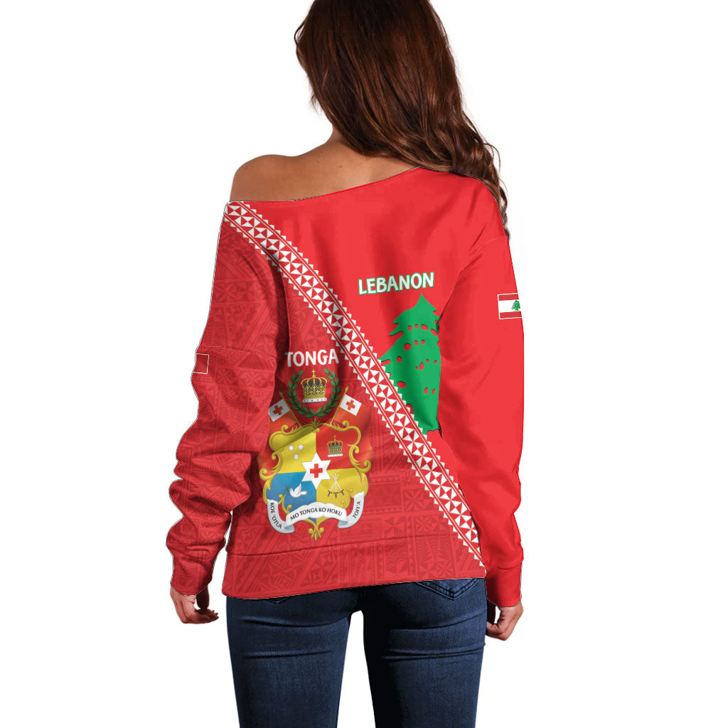 Tonga And Lebanon Off Shoulder Sweater 2026 Together Half Style LT14 - Polynesian Pride