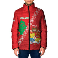 Tonga And Lebanon Padded Jacket 2026 Together Half Style LT14 Men Red - Polynesian Pride