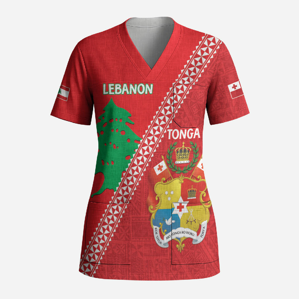 Tonga And Lebanon Scrub Top 2026 Together Half Style LT14 Adult Red - Polynesian Pride