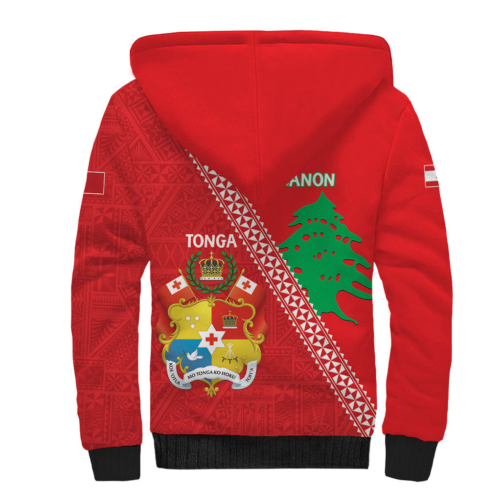 Tonga And Lebanon Sherpa Hoodie 2026 Together Half Style LT14 - Polynesian Pride