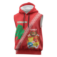 Tonga And Lebanon Sleeveless Hoodie 2026 Together Half Style LT14 Red - Polynesian Pride