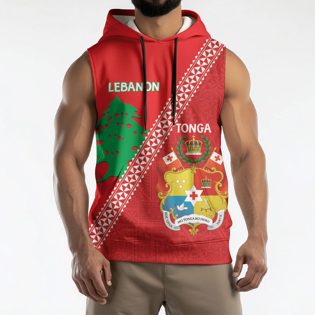 Tonga And Lebanon Sleeveless Hoodie 2026 Together Half Style LT14 - Polynesian Pride