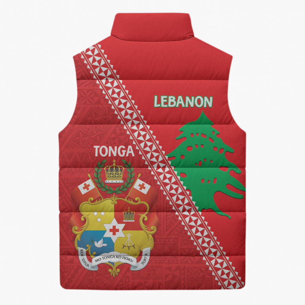 Tonga And Lebanon Sleeveless Puffer Jacket 2026 Together Half Style LT14 - Polynesian Pride