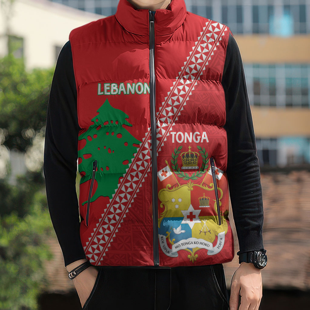 Tonga And Lebanon Sleeveless Puffer Jacket 2026 Together Half Style LT14 - Polynesian Pride