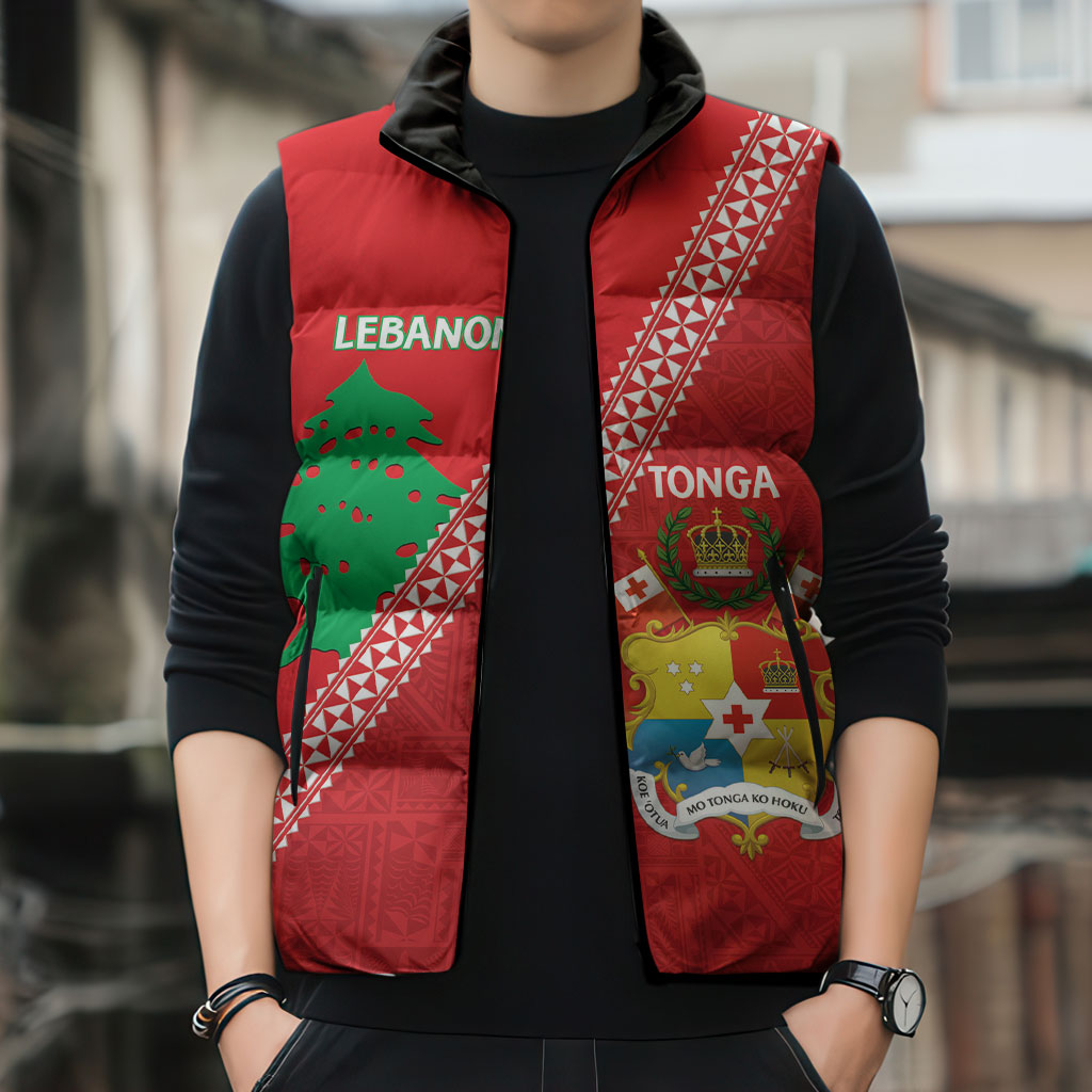 Tonga And Lebanon Sleeveless Puffer Jacket 2026 Together Half Style LT14 - Polynesian Pride