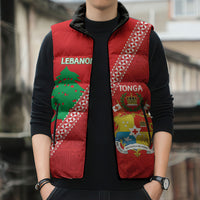 Tonga And Lebanon Sleeveless Puffer Jacket 2026 Together Half Style LT14 - Polynesian Pride