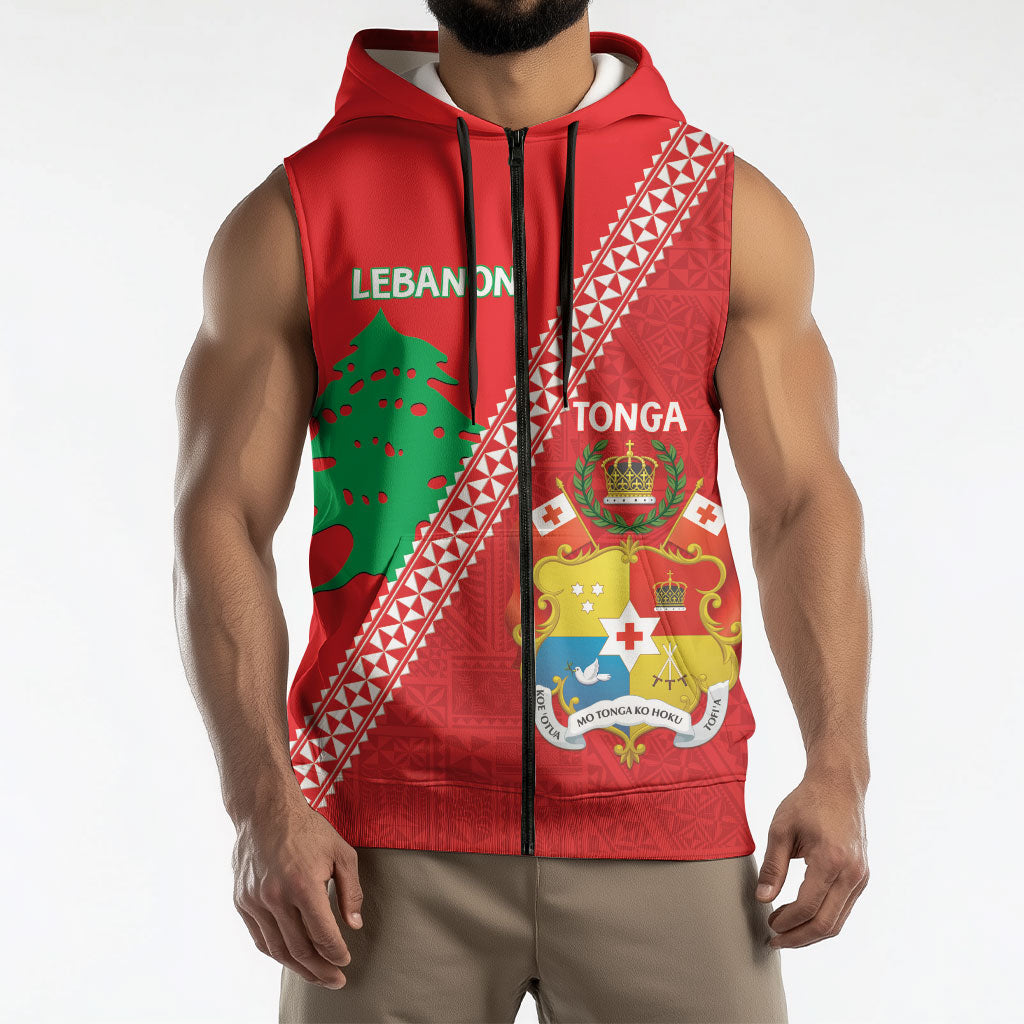 Tonga And Lebanon Sleeveless Zip Hoodie 2026 Together Half Style LT14 - Polynesian Pride