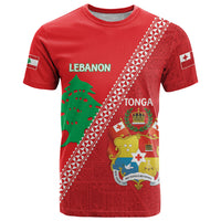 Tonga And Lebanon T Shirt 2026 Together Half Style LT14 Red - Polynesian Pride